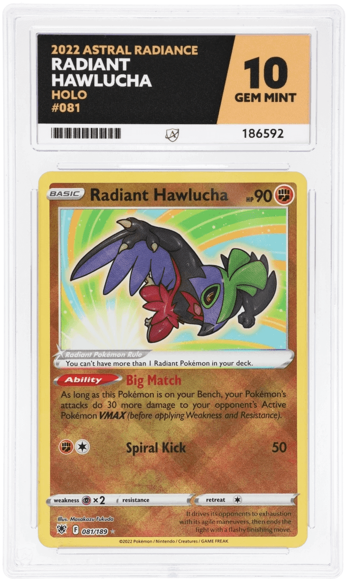 Graded Ace 10 Radiant Hawlucha (081/189 Astral radiance) perfect sub grades
